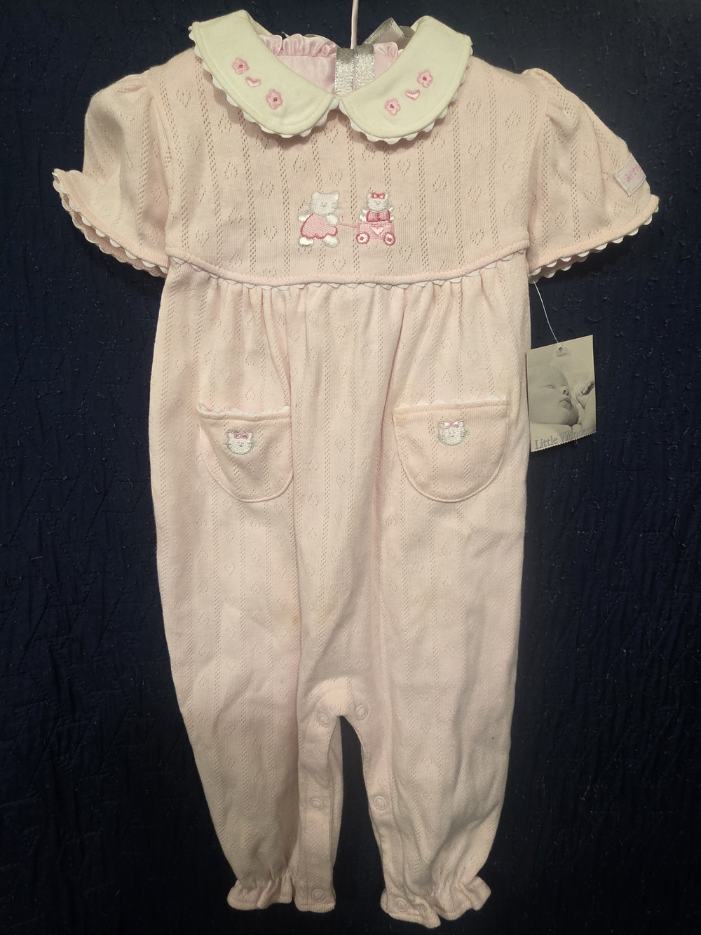 Little Wonders Light Pink Knit Baby Romper with Heart Pattern